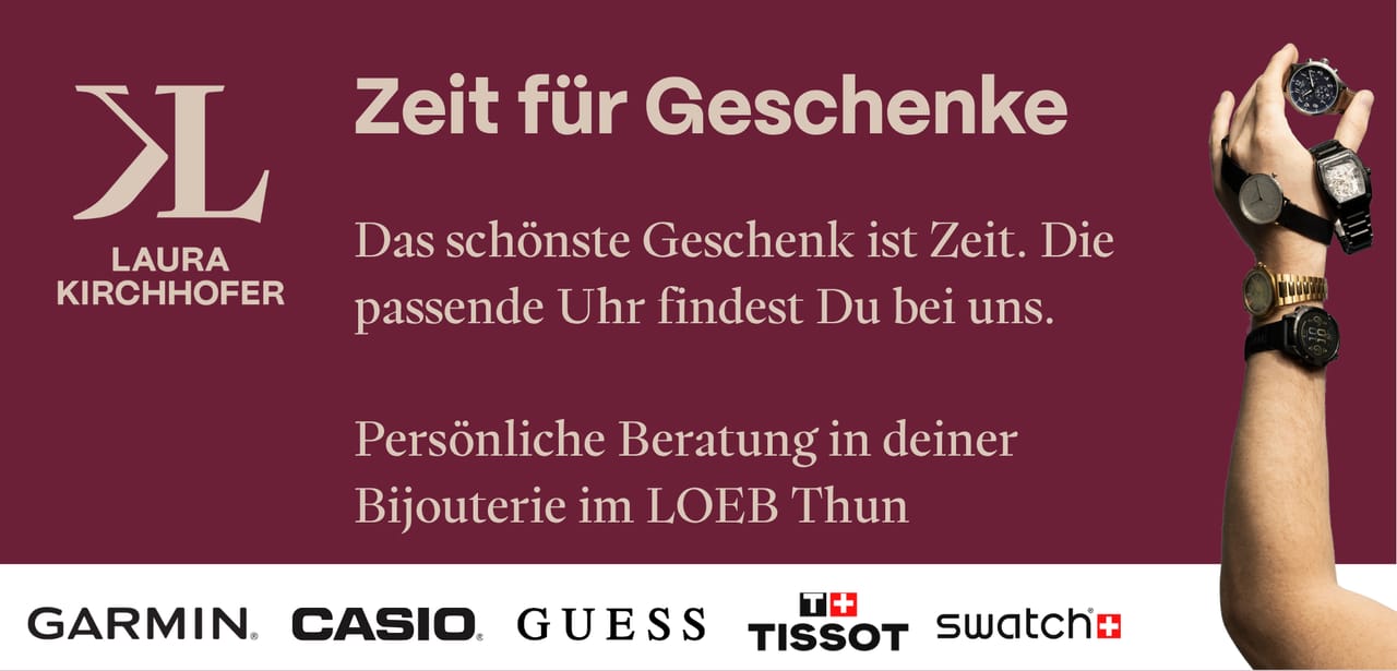 Marketing-Plakat ‚Zeit für Geschenke’ — Bijouterie Laura Kirchhofer