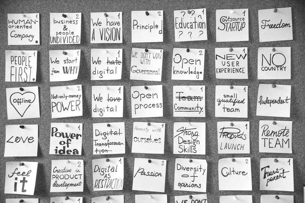 Wand mit Notizzetteln aus Digital-Change-Management Workshop — AHEAD OF TIME
